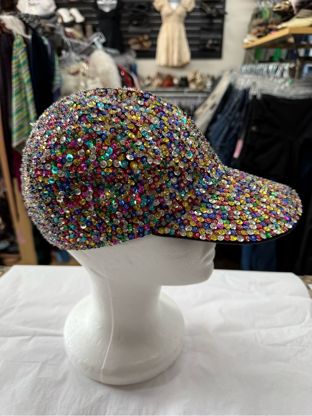 Vintage Artware Pacific Multicolor Beaded Sequin Baseball Cap Statement Hat View 2